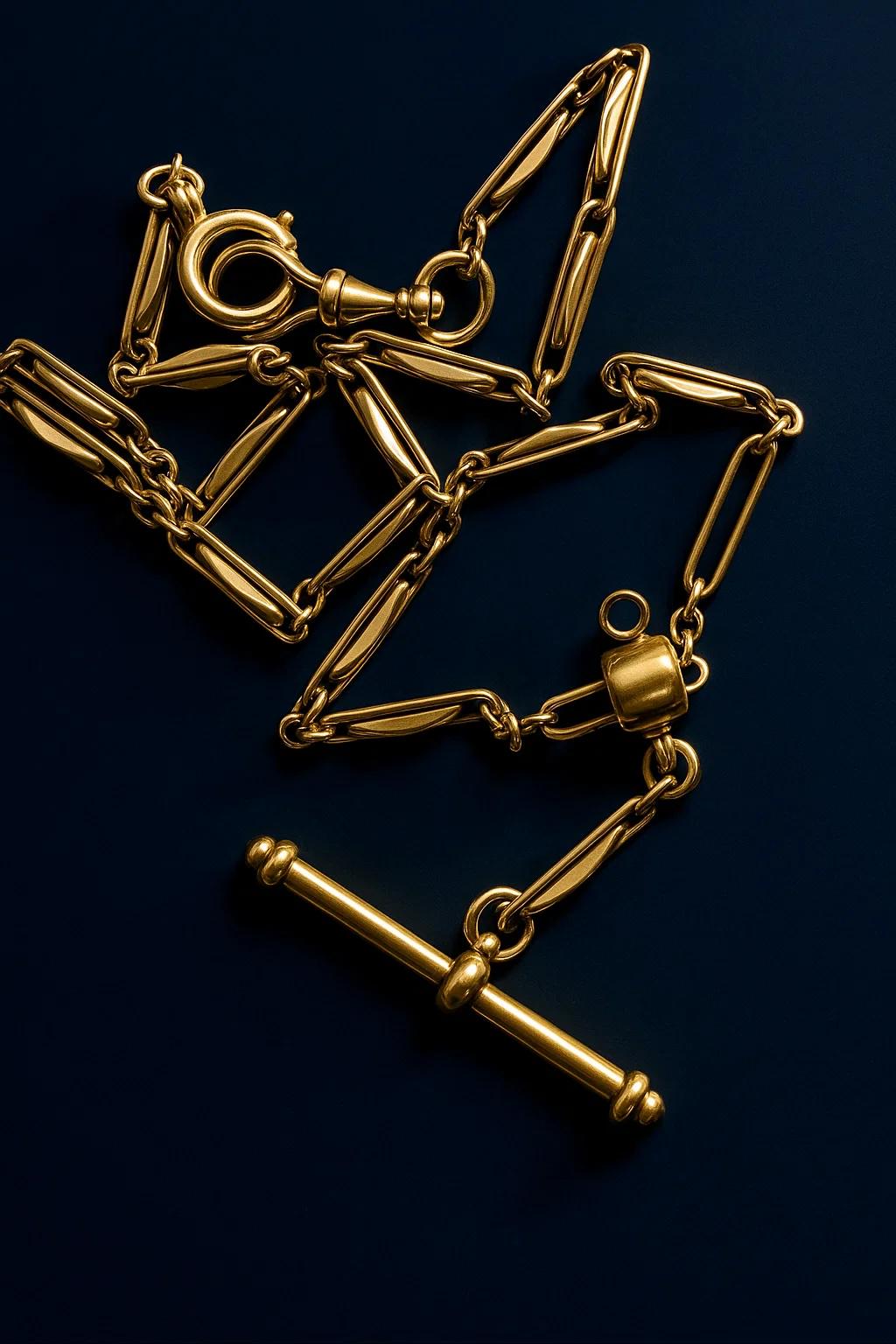 Gorgeous Antique 14K Rosy Yellow Gold  Chain, 18 inches, with T-Bar.